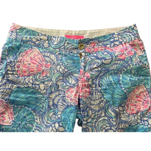 Lilly Pulitzer Women’s Short Sz 6 Seashell Print Blue Pink Cotton Summer Resort - Picture 2 of 7